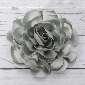 Silver Fabric Peony Flower Brooch Pin Hairpin 3D Womens Statement Accessory Grey